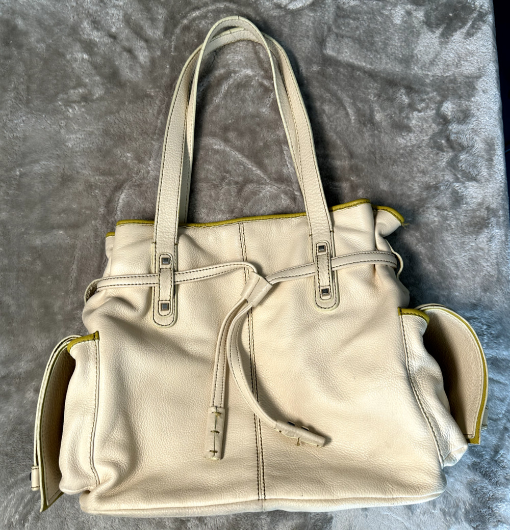 White Leather Baby Diaper Bag Silver Studded Satchel Shoulder Handbag